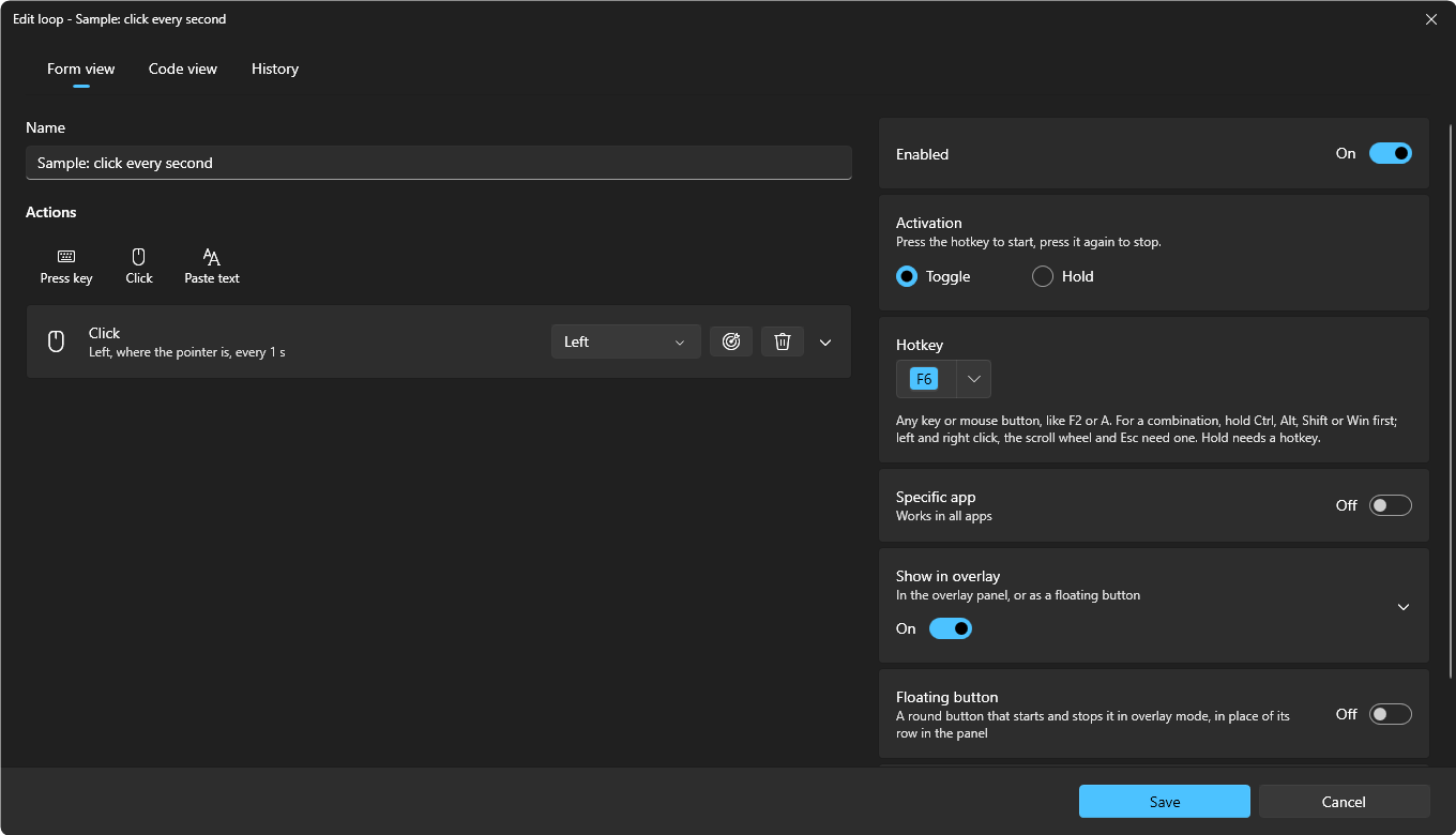 The Edit loop window
